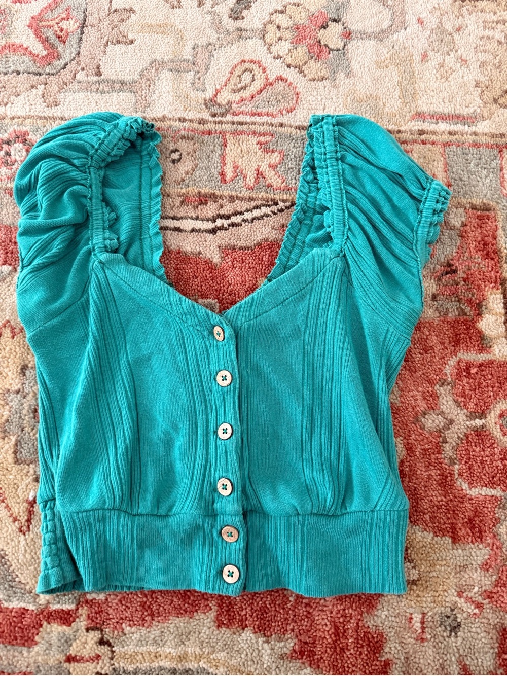 We The Free Teal Button-Front Crop Top